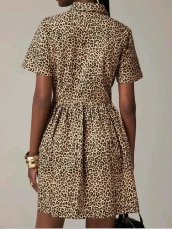 J.Crew A line shirtdress in leopard chino-CE758-cotton-BROWN LEOPARD-NWT-NWT - Picture 3 of 7